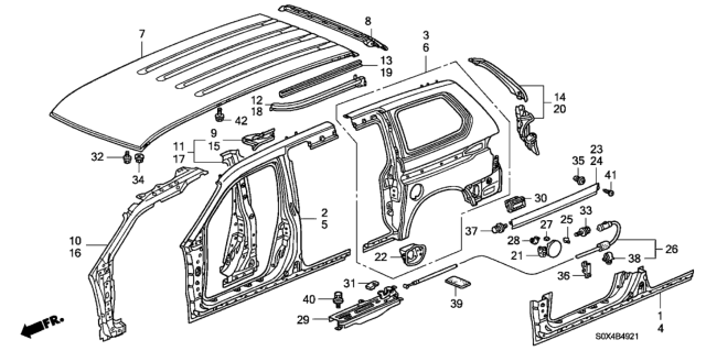 2002 Honda Odyssey Panel, Roof Diagram for 62100-S0X-A11ZZ