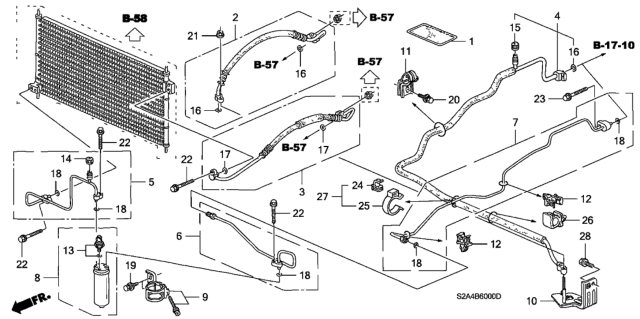 2001 Honda S2000 A/C Hoses - Pipes Diagram