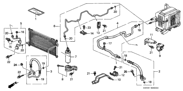 1997 Honda Prelude A/C Hoses - Pipes Diagram