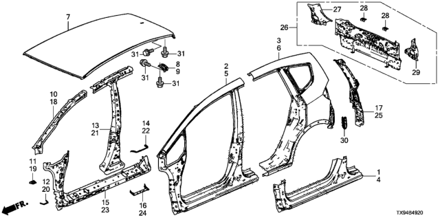2013 Honda Fit EV Gutter, R. RR. Pillar Diagram for 63320-TX9-305ZZ