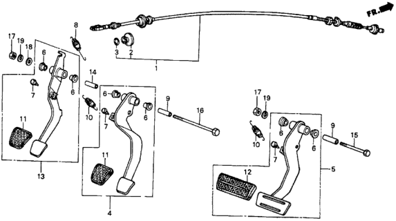 1986 Honda CRX Brake Pedal - Clutch Pedal Diagram
