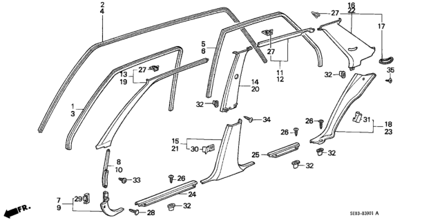 1987 Honda Accord Lining, L. RR. Pillar *NH91L* (LOFTY GRAY) Diagram for 84181-SE3-A01ZA