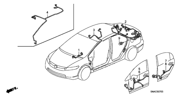 2010 Honda Civic Wire Harness, Passenger Door Diagram for 32752-SNA-C01