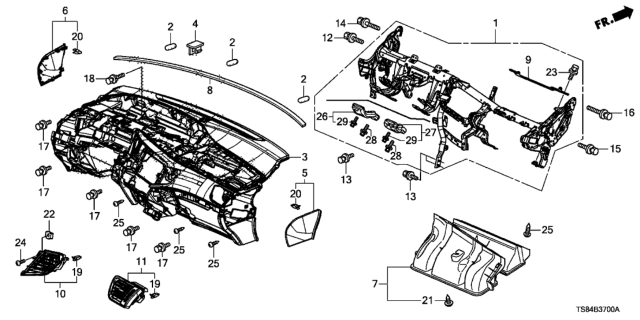 2014 Honda Civic Beam, Steering Hanger Diagram for 61310-TS8-A50ZZ