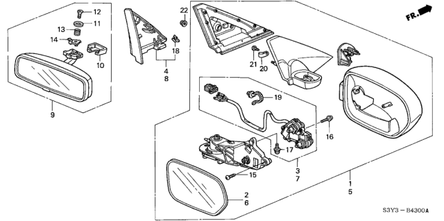 2000 Honda Insight Mirror Assembly, Driver Side Door (New Formula Red) (R.C.) Diagram for 76250-S3Y-A01ZE