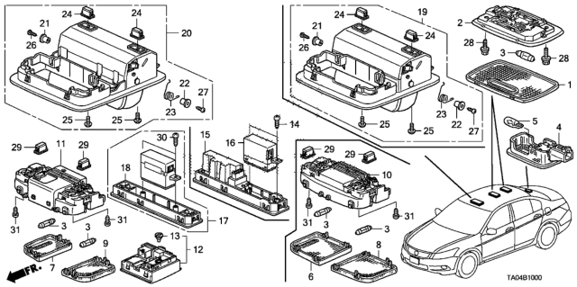 2008 Honda Accord Console Assy., Roof *YR327L* (Long) (PEARL IVORY) Diagram for 83250-TA5-A51ZB