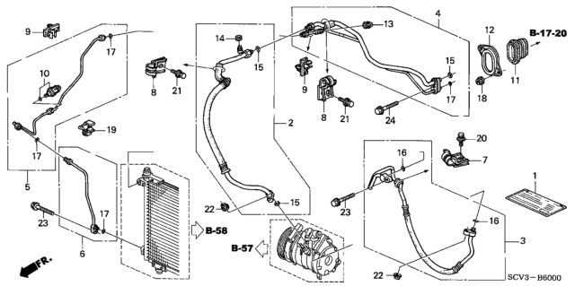 2005 Honda Element A/C Hoses - Pipes Diagram