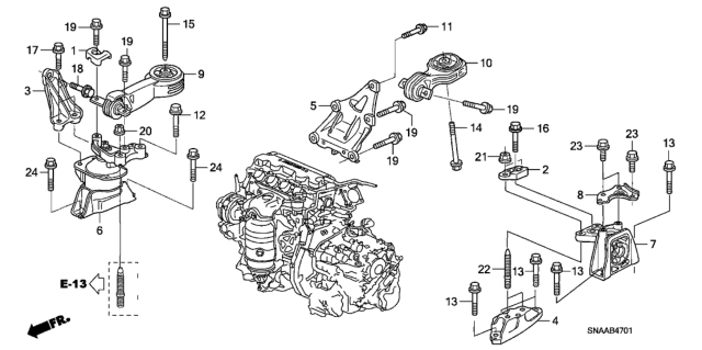 2009 Honda Civic Stay, Side Engine Mounting Diagram for 50625-SNA-A80