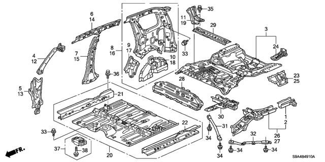 2004 Honda CR-V Sill, L. FR. Inside Diagram for 65190-S9A-A00ZZ