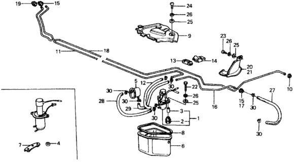 1975 Honda Civic Guide, Fuel Pipe Diagram for 17704-659-000