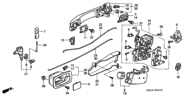 2004 Honda CR-V Rear Door Locks - Outer Handle Diagram 1