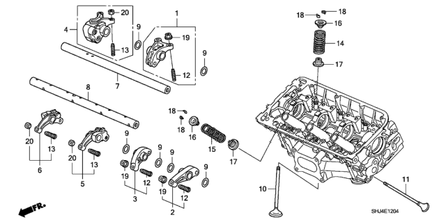2009 Honda Odyssey Arm A Assembly, Exhuast Rocker Diagram for 14624-R71-A00