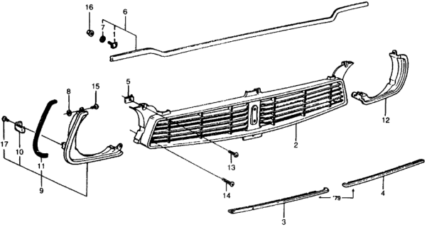 1979 Honda Civic Molding, L. FR. Grille Diagram for 62303-673-000