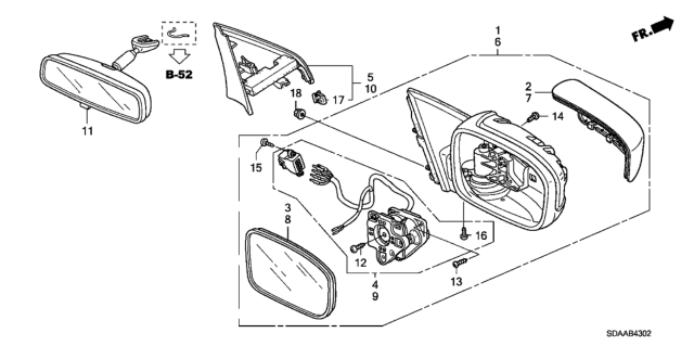 2007 Honda Accord Mirror Assembly, Driver Side Door (Taffeta White) (R.C.) Diagram for 76250-SDC-A11ZD