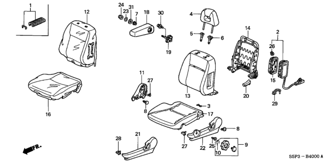 2002 Honda Civic Guide, Headrest Lock *YR169L* (MILD BEIGE) Diagram for 81144-S0A-J01ZG