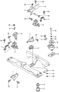 1981 Honda Accord Rubber, RR. Engine Mounting Diagram for 50810-671-000