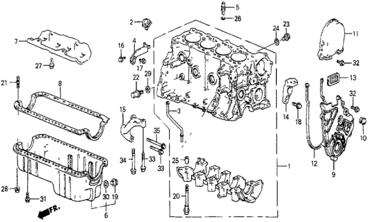 1986 Honda Prelude Cylinder Block - Oil Pan Diagram
