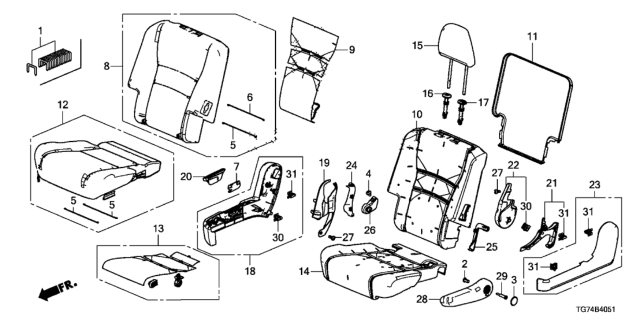 2020 Honda Pilot Cover, Inner-Reclining (Upper)*YR507L* (SHADOW BEIGE) Diagram for 81355-TZ5-A01ZE