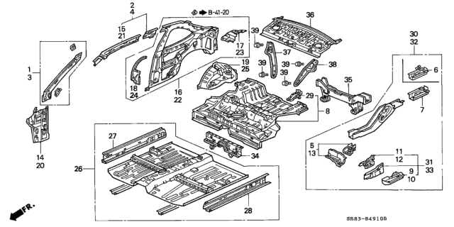 1993 Honda Civic Floor, FR. Diagram for 65100-SR8-A01ZZ