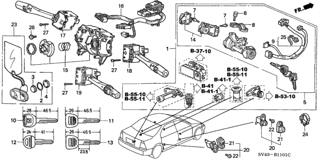 1997 Honda Accord Cylinder Set, Key *NH178L* (Service) (EXCEL CHARCOAL) Diagram for 06350-SV4-A40ZB