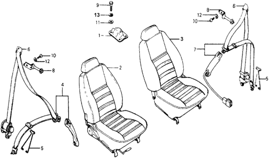 1978 Honda Accord Front Seat - Seat Belt Diagram