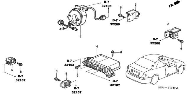 2003 Honda Civic Sensor Assy., L. FR. Side Diagram for 77940-S5A-A82