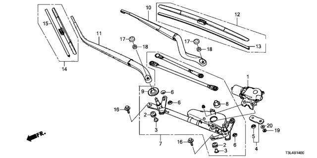 2016 Honda Accord Motor Complete, Front Wiper Diagram for 76505-T2F-A01