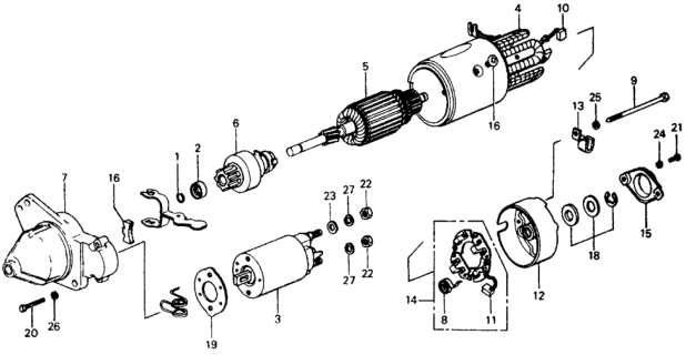 1977 Honda Civic Starter Motor Components (Hitachi) Diagram