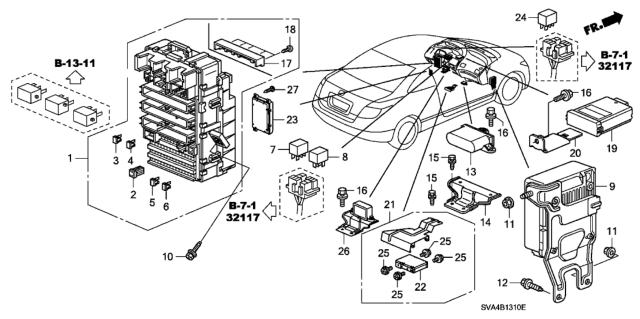 2009 Honda Civic Box Assembly, Fuse Diagram for 38200-SVA-A41