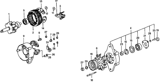 1979 Honda Civic Alternator Components (For Use With A/C) Diagram