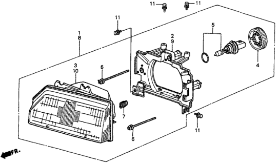 1987 Honda CRX Headlight Assembly, Passenger Side Diagram for 33100-SB2-682