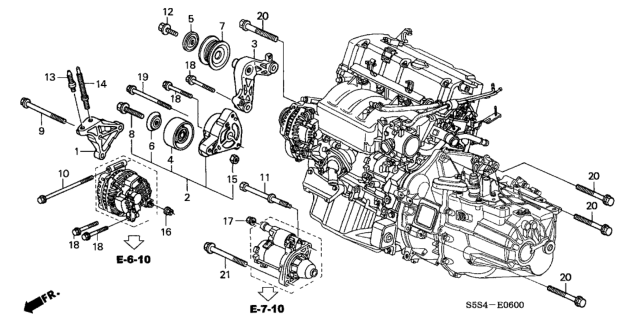 2002 Honda Civic Bracket, Engine Side Mounting Diagram for 11910-PNA-000