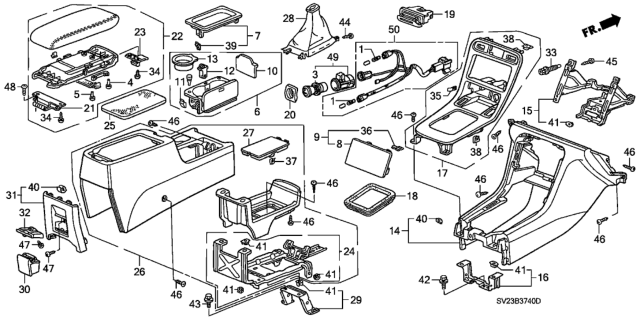 1994 Honda Accord Console, FR. *YR147L* (GRACE BEIGE) Diagram for 77291-SV4-A00ZC