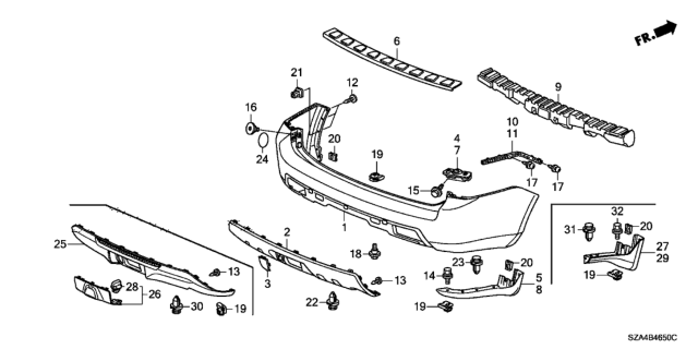 2012 Honda Pilot Garnish, RR. Bumper Face Skid Diagram for 71502-SZA-A50