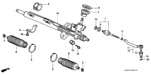 2000 Honda Accord End, Passenger Side Tie Rod Diagram for 53540-S84-A01