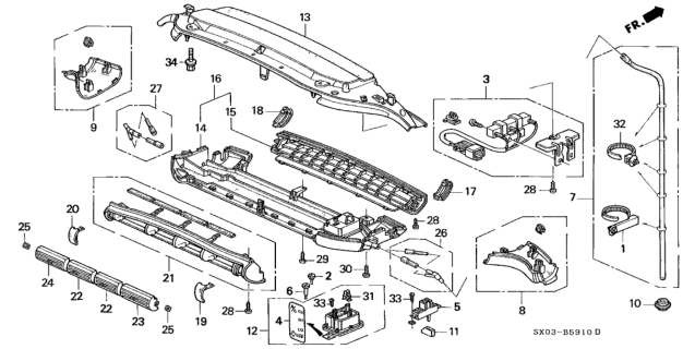 1996 Honda Odyssey Grille, Center Outlet *NH220L* (CLEAR GRAY) Diagram for 80832-SX0-961ZA