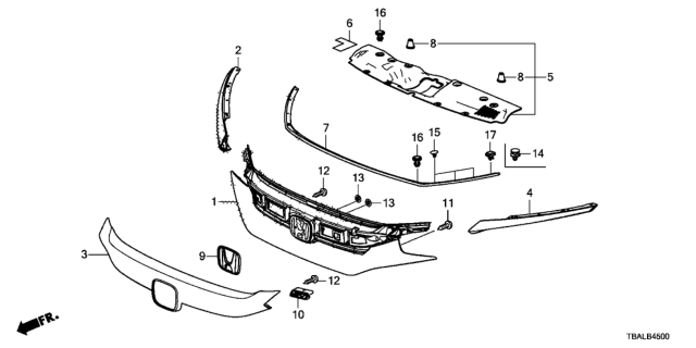 2021 Honda Civic Base, Front Grille Diagram for 71121-TBA-A61