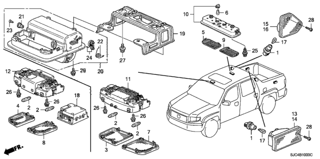 2010 Honda Ridgeline Module Assy., Ambient Light *NH220L* (CLEAR GRAY) Diagram for 39180-SHJ-A31ZB