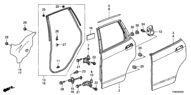 2014 Honda Fit EV Checker, Left Rear Door Diagram for 72880-TF0-013
