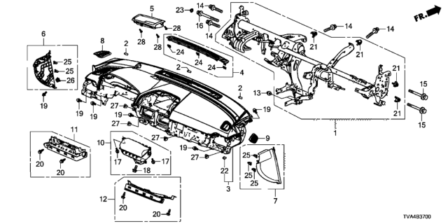 2021 Honda Accord Module Assembly, Driver Knee Diagram for 78910-TVA-A81