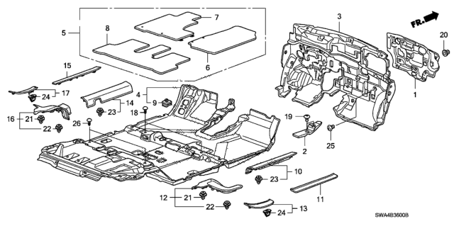 2008 Honda CR-V Floor Mat Set *NH661L* Diagram for 83600-SWA-C03ZB