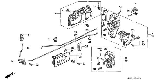 1991 Honda Accord Handle Assembly, Right Rear Inside (Graphite Black) Diagram for 72620-SM4-003ZD