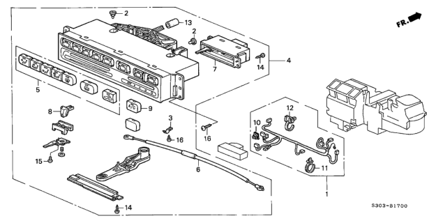 1999 Honda Prelude Control Assy., Heater Diagram for 79500-S30-A01