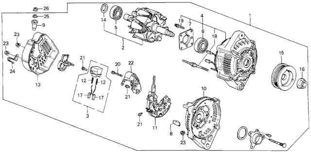 1985 Honda Civic Regulator Assembly Diagram for 31150-PE0-003
