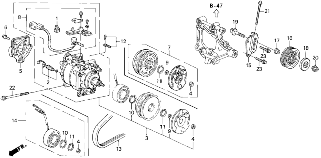 1993 Honda Del Sol A/C Compressor (Sanden) Diagram