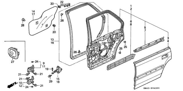 1990 Honda Accord Panel Comp L,RR Dr Diagram for 67550-SM4-505ZZ