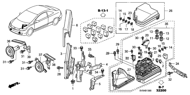 2011 Honda Civic Box Assembly, Relay Diagram for 38250-SVA-A03