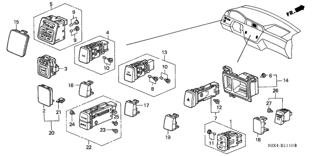 2001 Honda Odyssey Switch Assembly, Interior Light Diagram for 35150-S0X-A01