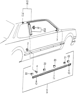 1981 Honda Prelude Molding, L. FR. Door Corner Diagram for 75807-692-000