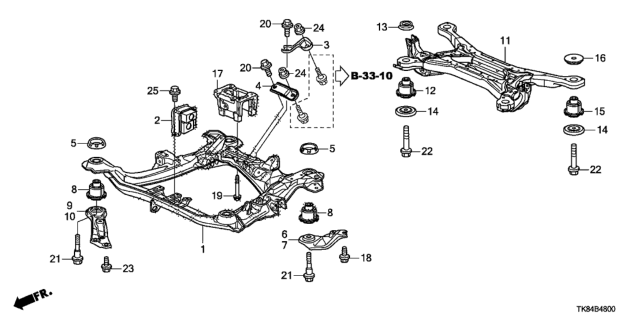 2016 Honda Odyssey Rubber, FR. Sub-Frame Mounting Diagram for 50260-TK8-A01